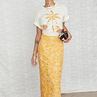 Thumbnail for caption_Model wears Cream and Gold Mosaic Leopard T-Shirt in UK size 10/ US 6