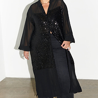 Thumbnail for Black Sequin Lila Shirt Dress