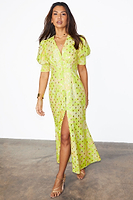 Thumbnail for caption_Model wears Lime Mosaic Lindos Dress in UK size 10/ US 6