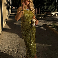 Thumbnail for caption_Model wears Lime Sequin Jaspre Skirt in UK size 10/ US 6