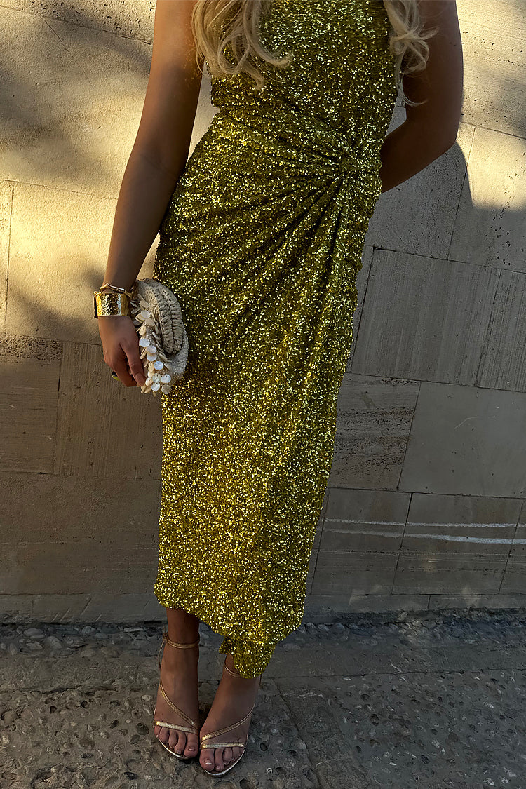 caption_Model wears Lime Sequin Jaspre Skirt in UK size 10/ US 6