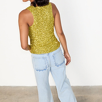 Thumbnail for caption_Model wears Lime Sequin Tank Top  in UK size 10/ US 6