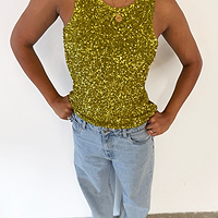 Thumbnail for caption_Model wears Lime Sequin Tank Top  in UK size 10/ US 6