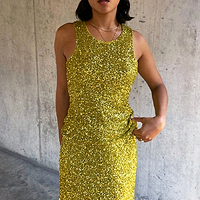 Thumbnail for caption_Model wears Lime Sequin Tank Top  in UK size 10/ US 6