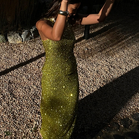 Thumbnail for caption_Model wears Lime Sequin Tank Top  in UK size 10/ US 6