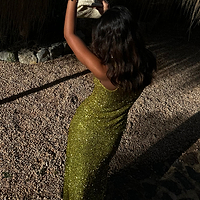 Thumbnail for caption_Model wears Lime Sequin Tank Top  in UK size 10/ US 6