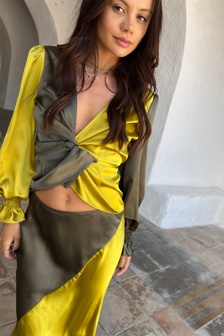 Model wearing Model wearing Lime and Khaki Emmy Skirt 