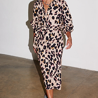 Thumbnail for Model wearing Linen Leopard Maxi Jaspre Skirt
