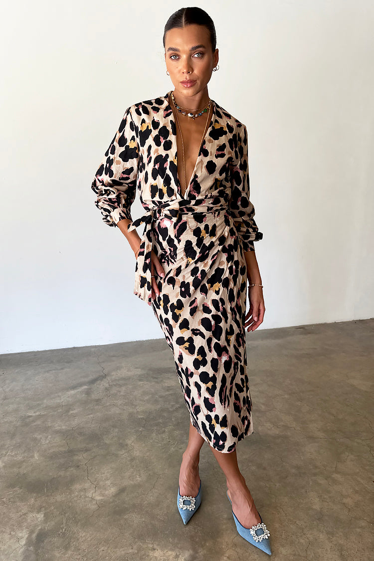 Model wearing Linen Leopard Maxi Jaspre Skirt