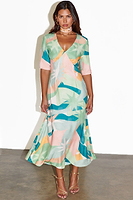 Thumbnail for caption_Model wears Sage Lyra Poppy Midi Dress in UK size 10/ US 6