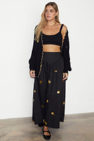 Thumbnail for caption_Model wears Black Pointelle Knit Cardigan With Gold Fish in UK size 10/ US 6