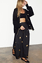 Black Pointelle Knit Cardigan With Gold Fish