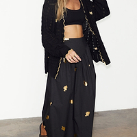Thumbnail for caption_Model wears Black Pointelle Knit Cardigan With Gold Fish in UK size 10/ US 6