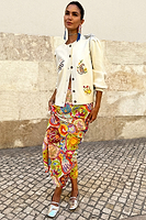 Thumbnail for caption_Model wears Cream Mosaic Cardigan in UK size 10/ US 6