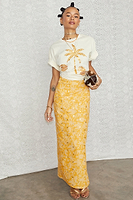 Thumbnail for  caption_Model wears Yellow Mosaic Maxi Jaspre Skirt in UK size 10/ US 6