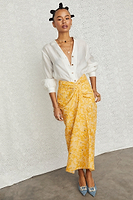 Thumbnail for  caption_Model wears Yellow Mosaic Maxi Jaspre Skirt in UK size 10/ US 6