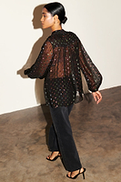 Thumbnail for Model wearing Multi Sparkle Pussy Bow Flora Blouse