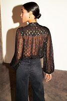 Thumbnail for Model wearing Multi Sparkle Pussy Bow Flora Blouse