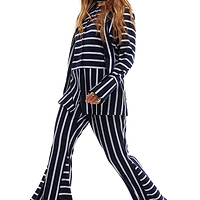 Thumbnail for Model wearing Navy Nautical Jersey Trousers standing facing the camera