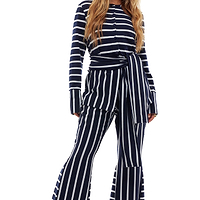 Thumbnail for Model wearing Navy Nautical Jersey Trousers standing facing the camera