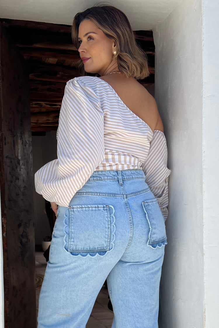 Model wearing Neutral Stripe Sailor Top