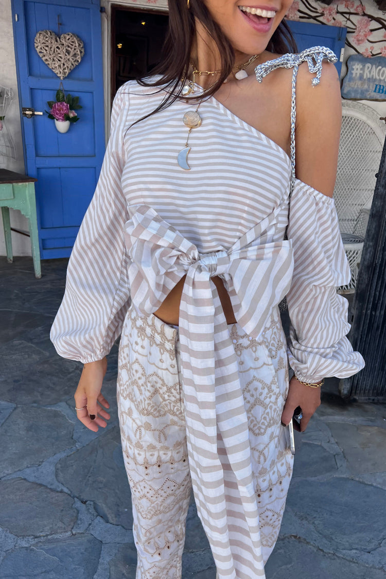 Model wearing Neutral Stripe Sailor Top