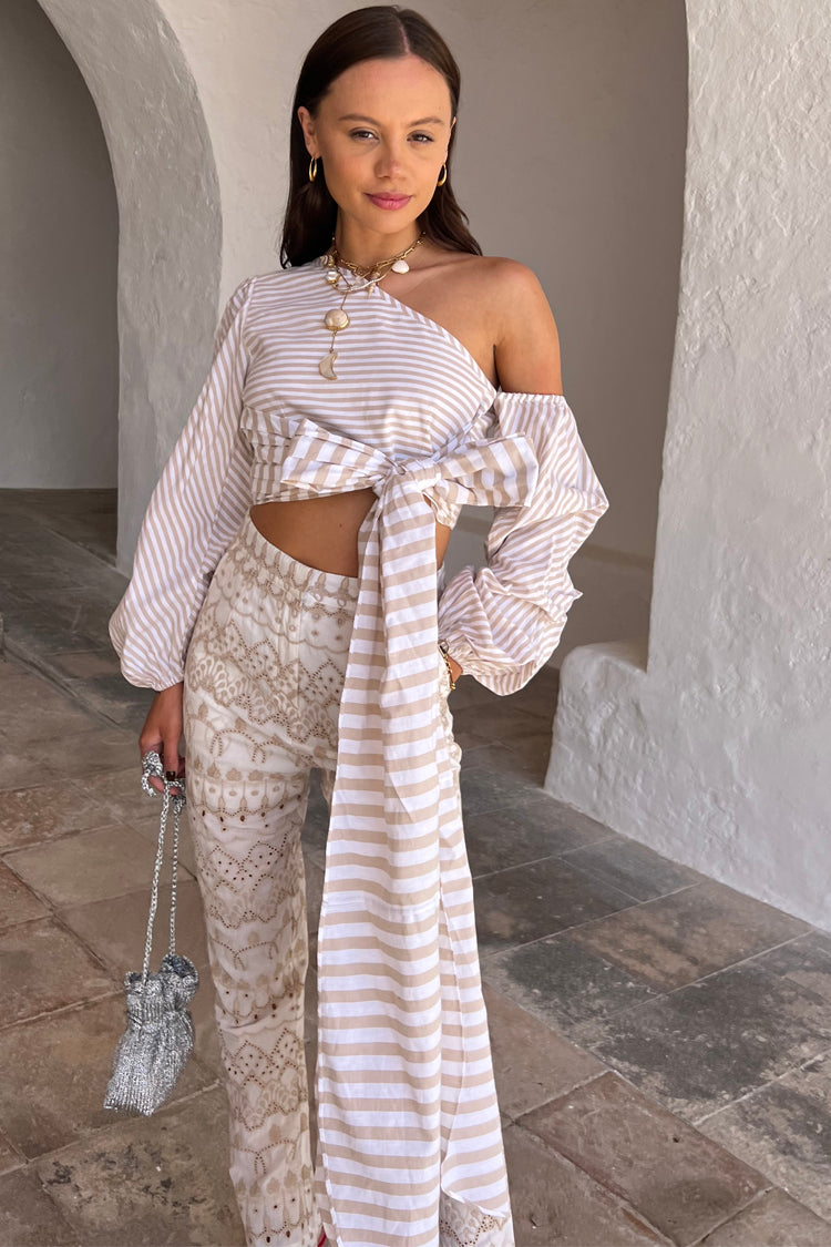 Model wearing Neutral Stripe Sailor Top