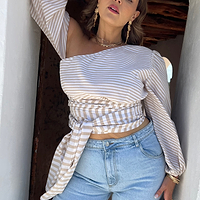 Thumbnail for Model wearing Neutral Stripe Sailor Top