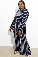 Thumbnail for Model wearing Navy Nautical Jersey Trousers standing facing the camera