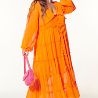Thumbnail for Model wearing Orange Clemmie Dress