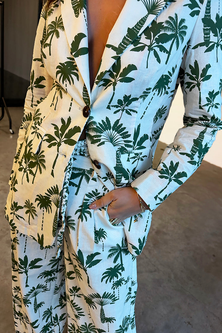 caption_Model wears Green Palm Linen Rhea Trousers in UK size 10/ US 6