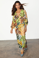 Thumbnail for caption_Model wears Cream Palm Leaf Emma Dress in UK size 10/ US 6