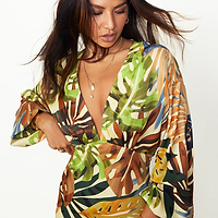 Thumbnail for Cream Palm Leaf Emma Dress Petite