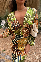 Thumbnail for Cream Palm Leaf Emma Dress Petite