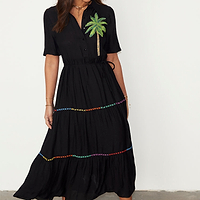 Thumbnail for  caption_Model wears Black Palm Immy Dress in UK size 10/ US 6