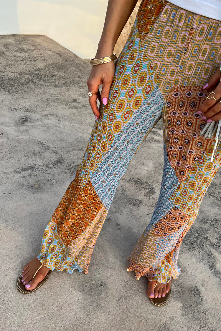 Model wearing Geo Patchwork Plisse Trousers
