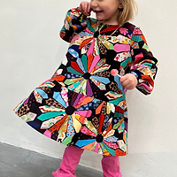 Thumbnail for Model wearing NFD Kids Patchwork Dress standing facing the camera