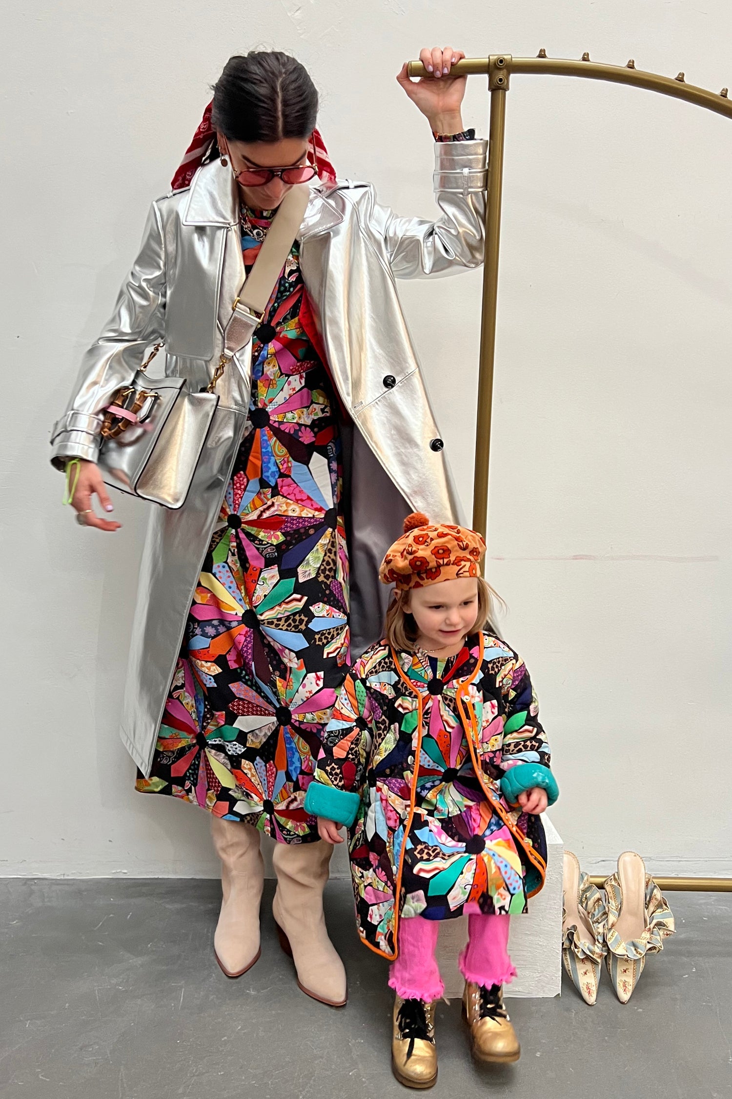 Model wearing NFD Kids Patchwork Dress standing facing the camera
