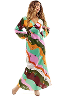 Thumbnail for Model wearing Multi Peace And Love Midi Dress standing facing the camera