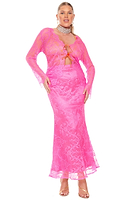 Thumbnail for Model wearing Pink Lace Skirt standing facing the camera