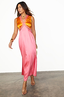Thumbnail for caption_Model wears Orange and Pink Sleeveless May Dress in UK size 10/ US 6