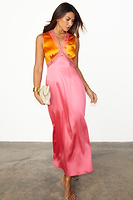 Thumbnail for caption_Model wears Orange and Pink Sleeveless May Dress in UK size 10/ US 6