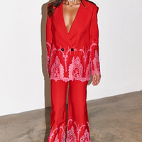 Thumbnail for caption_Model wears Red And Pink Lace Frany Blazer Petite in UK size 10/ US 6