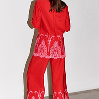 Thumbnail for caption_Model wears Red And Pink Lace Frany Blazer Petite in UK size 10/ US 6