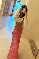 Thumbnail for caption_Model wears Pink Sequin Dorris Skirt in UK size 10/ US 6