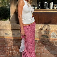 Thumbnail for caption_Model wears Pink Sequin Dorris Skirt in UK size 10/ US 6