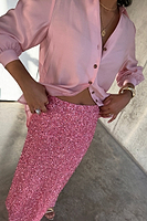 Thumbnail for caption_Model wears Pink Sequin Dorris Skirt in UK size 10/ US 6