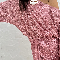 Thumbnail for caption_Model wears Pink Sequin Tilly Top in UK size 10/ US 6