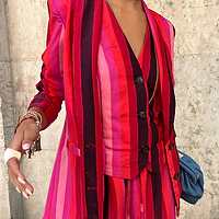 Thumbnail for caption_Model wears Pink Stripe Monaco Blazer  in UK size 8/ US 4