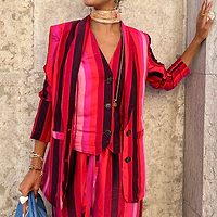 Thumbnail for caption_Model wears Pink Stripe Monaco Blazer  in UK size 8/ US 4